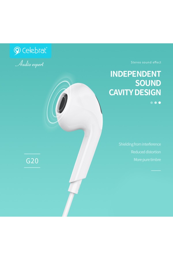 CELEBRAT earphones με μικρόφωνο G20, 3.5mm σύνδεση, Φ14mm, 1.2m, μαύρα