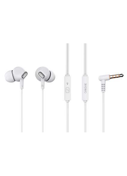 CELEBRAT earphones με μικρόφωνο G21, 3.5mm σύνδεση, Φ12mm, 1.2m, λευκά