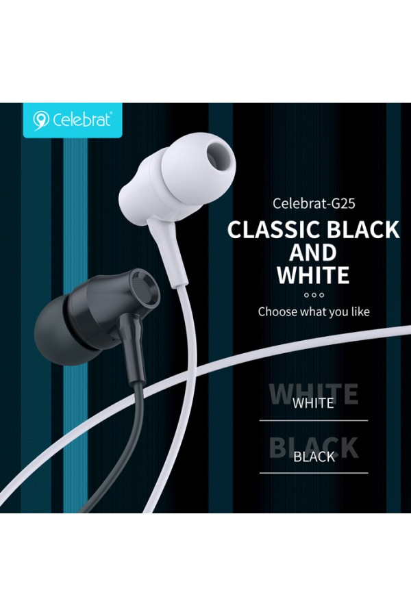 CELEBRAT earphones με μικρόφωνο G25, 3.5mm σύνδεση, Φ10mm, 1.2m, μαύρα