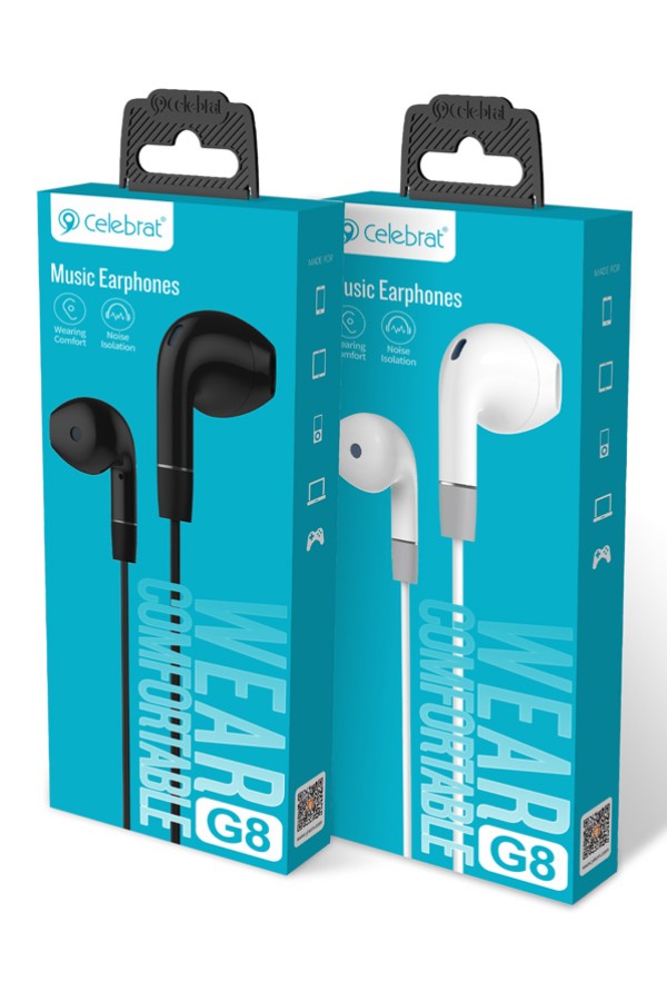 CELEBRAT earphones με μικρόφωνο G8, 3.5mm σύνδεση, Φ14.2mm, 1.2m, λευκά