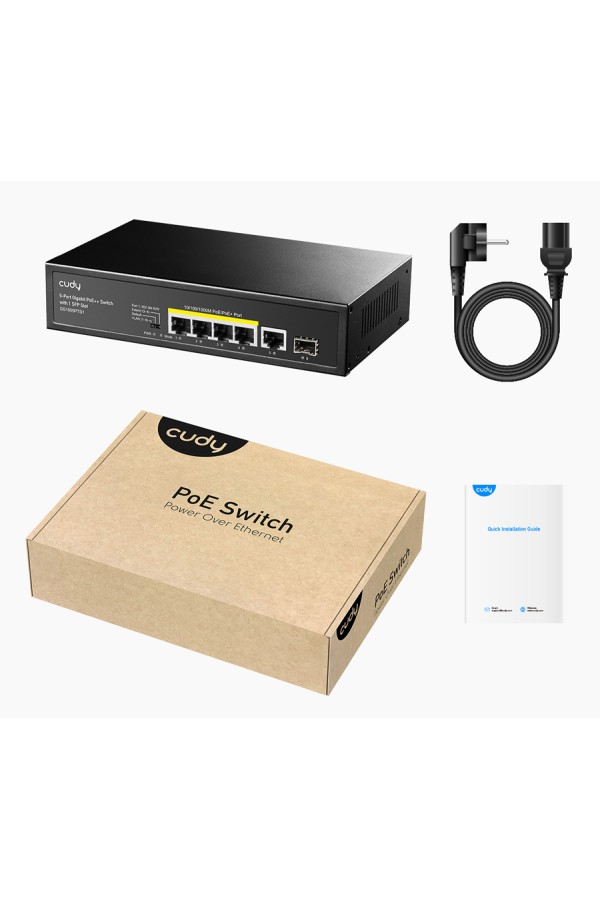 CUDY PoE+ switch GS1005PTS1, 5-port PoE+, 1x SFP, 120W, V1.0