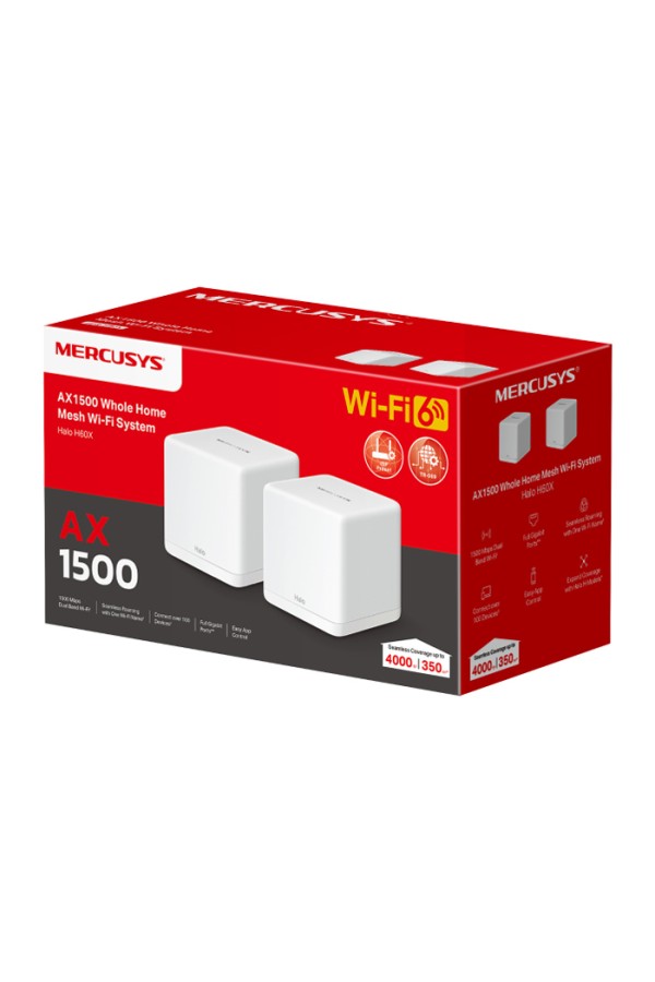 MERCUSYS Mesh WiFi 6 System Halo H60X, 1500Mbps Dual Band, 2τμχ, V.1.0