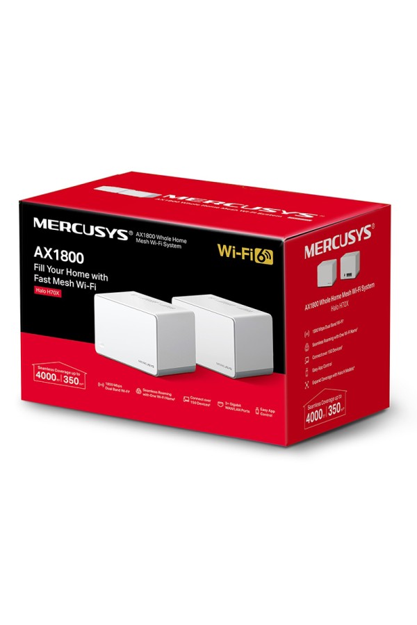 MERCUSYS Mesh Wi-Fi 6 System Halo H70X, 1.8Gbps Dual Band, 2τμχ, Ver 1.0