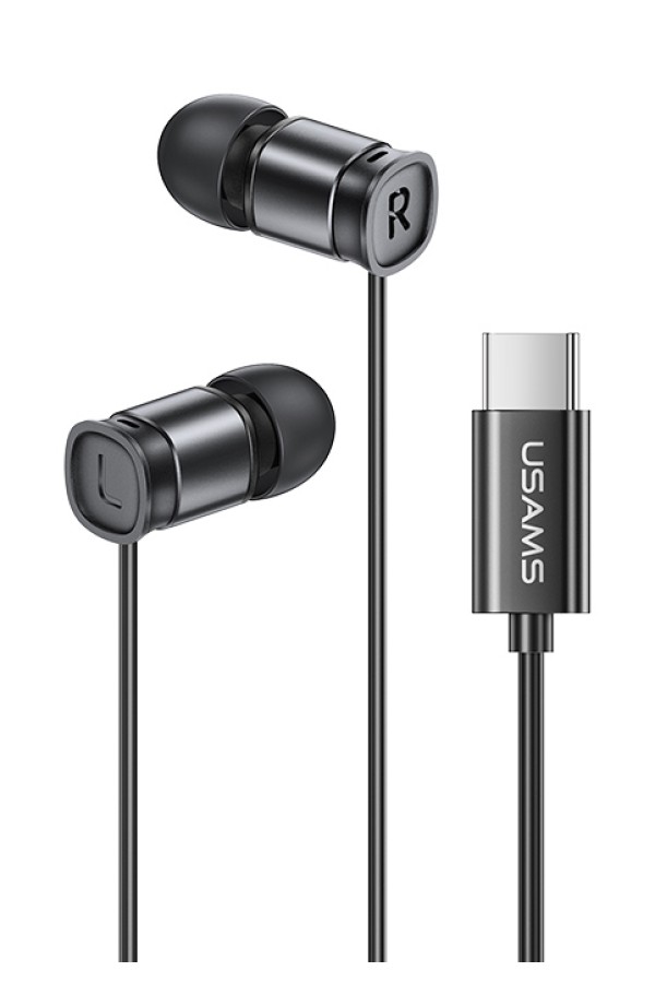 USAMS earphones με μικρόφωνο US-SJ576, USB-C σύνδεση, Φ6mm, 1.2m, μαύρα