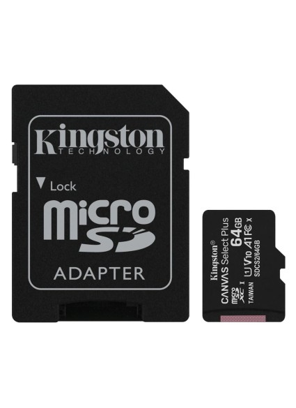 Kingston Micro Secure Digital 64GB microSDXC Canvas Select Plus 80R CL10 UHS-I Card + SD Adapter (SDCS2/64GB)