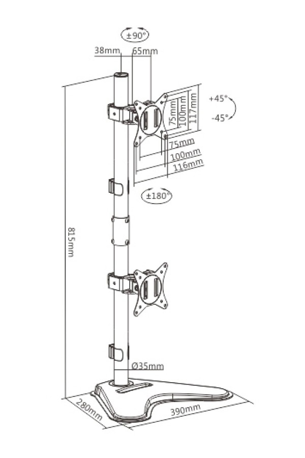 BRATECK βάση γραφείου LDT66-T02V για 2 οθόνες 17