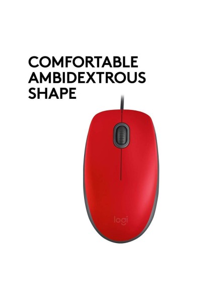 Logitech M110 Optical Mouse Silent (Red, Wired) (910-005489) (LOGM110RED)