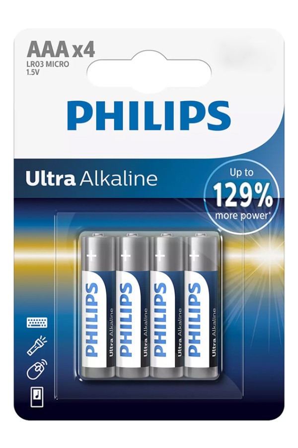 PHILIPS Ultra αλκαλικές μπαταρίες LR03E4B/10, AAA LR03 1.5V, 4τμχ