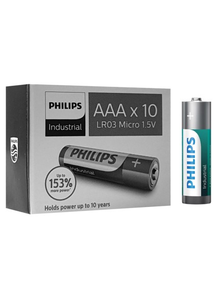 PHILIPS Industrial αλκαλικές μπαταρίες LR03I10C/10, AAA LR03 1.5V, 10τμχ