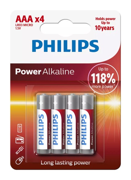 PHILIPS Power αλκαλικές μπαταρίες LR03P4B/5, AAA LR03 1.5V, 4τμχ