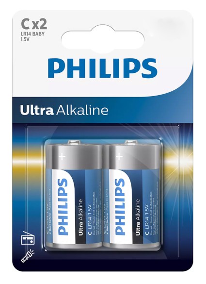 PHILIPS Ultra αλκαλικές μπαταρίες LR14E2B/10, LR14 1.5V, 2τμχ