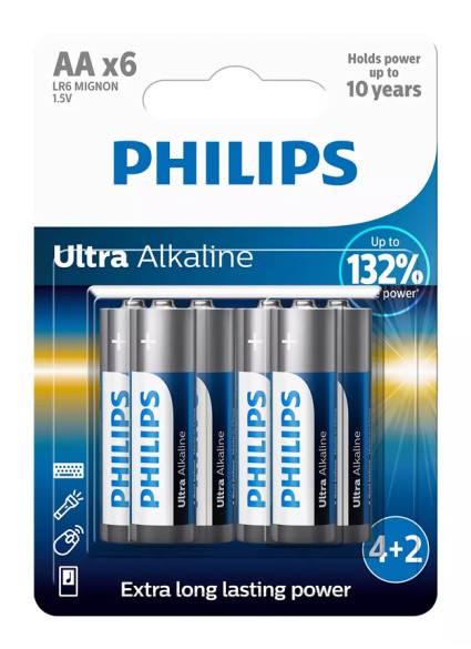 PHILIPS Ultra αλκαλικές μπαταρίες LR6E6BP/10, AA LR6 1.5V, 6τμχ