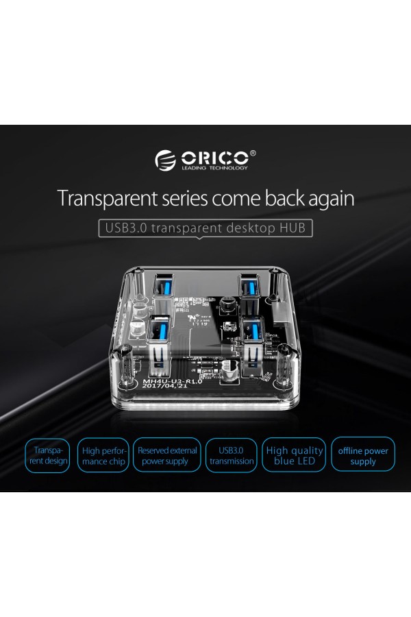 ORICO USB hub MH4U-U3, 4x θυρών, 5Gbps, διάφανο