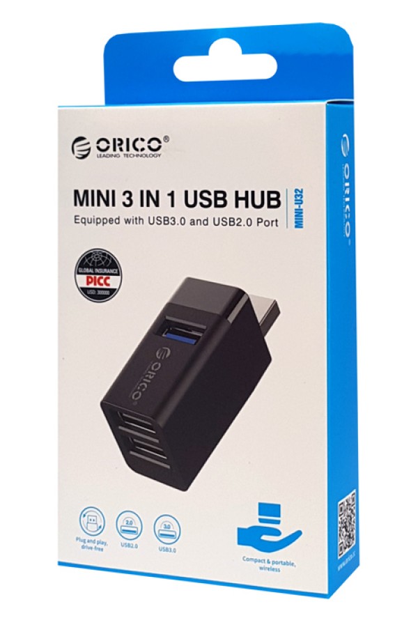 ORICO USB hub MINI-U32, 3x θυρών, 5Gbps, USB σύνδεση, μαύρο