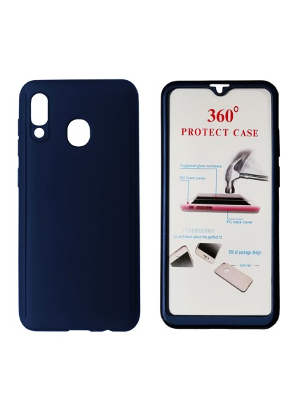 POWERTECH Θήκη Body 360° με Tempered Glass για Samsung A20, μπλε