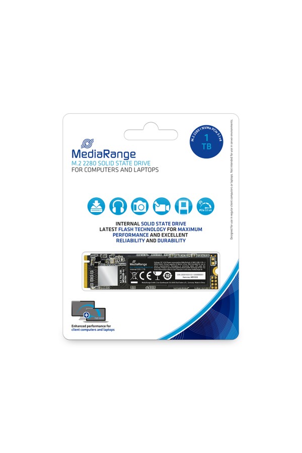 MediaRange Internal M.2 2280 solid state drive, NVMe PCIe 3.1 x4 20 Gb/s, 1TB, black (MR1033)