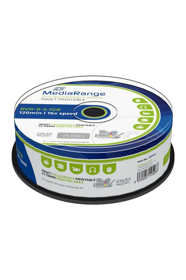 MediaRange DVD-R 120' 4.7GB 16x Cake Box x 25 Inkjet fullsurface printable (MR407)