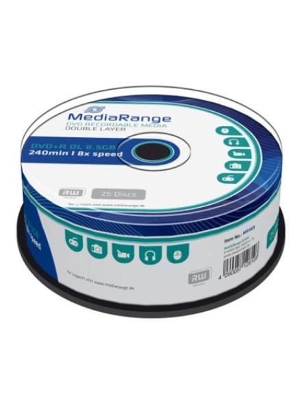 MediaRange DVD+R Dual Layer 240' 8.5GB 8x Cake Box x 25 (MR469)