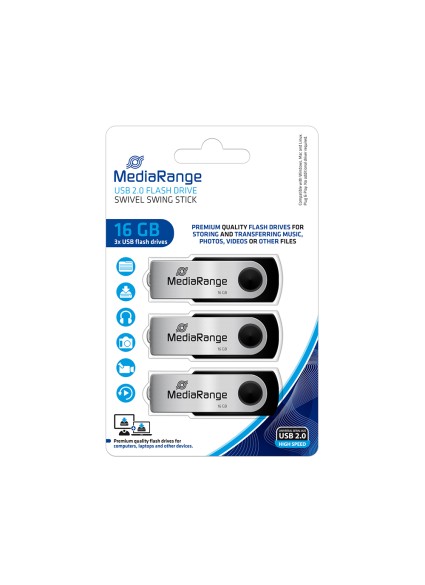 MediaRange USB flash drives, 16GB, Pack 3 (MR910-3)