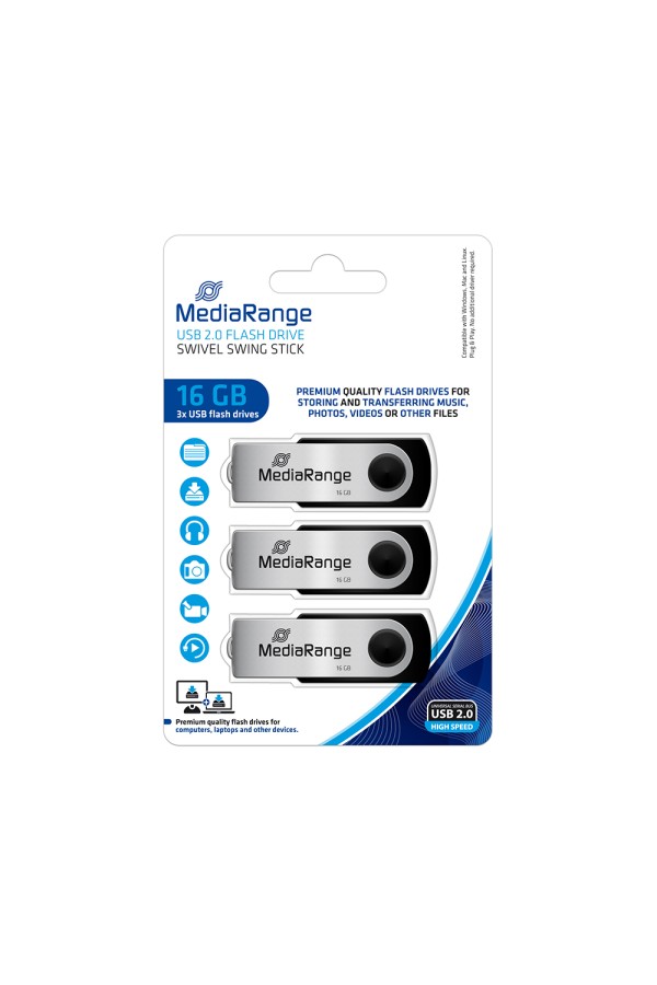 MediaRange USB flash drives, 16GB, Pack 3 (MR910-3)