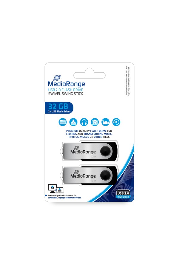 MediaRange USB flash drives, 32GB, Pack 2 (MR911-2)