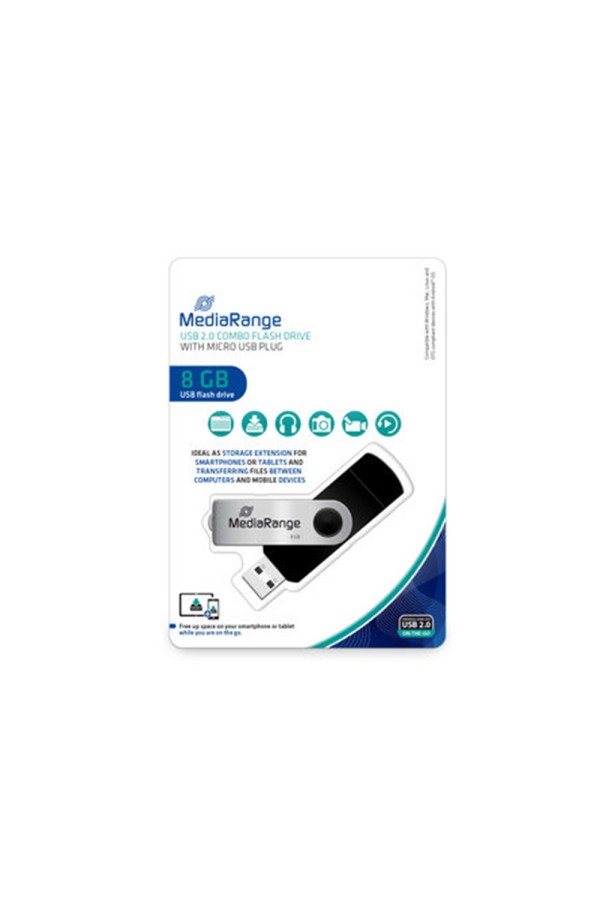 MediaRange USB combo flash drive with micro USB (OTG) plug, 8GB (MR930-2)