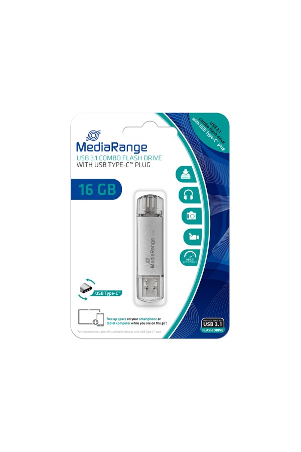 MediaRange USB 3.1 Combo Flash Drive with USB Type-C™ plug, 16GB (MR935)