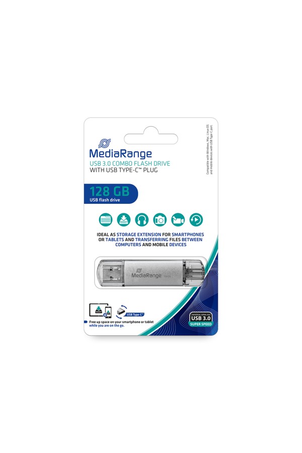 MediaRange USB 3.0 Combo Flash Drive with USB Type-C™ plug, 128GB (MR938)