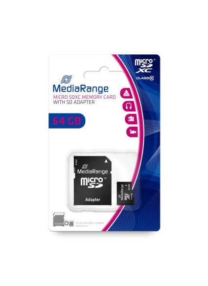 MediaRange Micro SDXC Class 10 With SD Adaptor 64 GB (eXtended Capacity) (MR955)