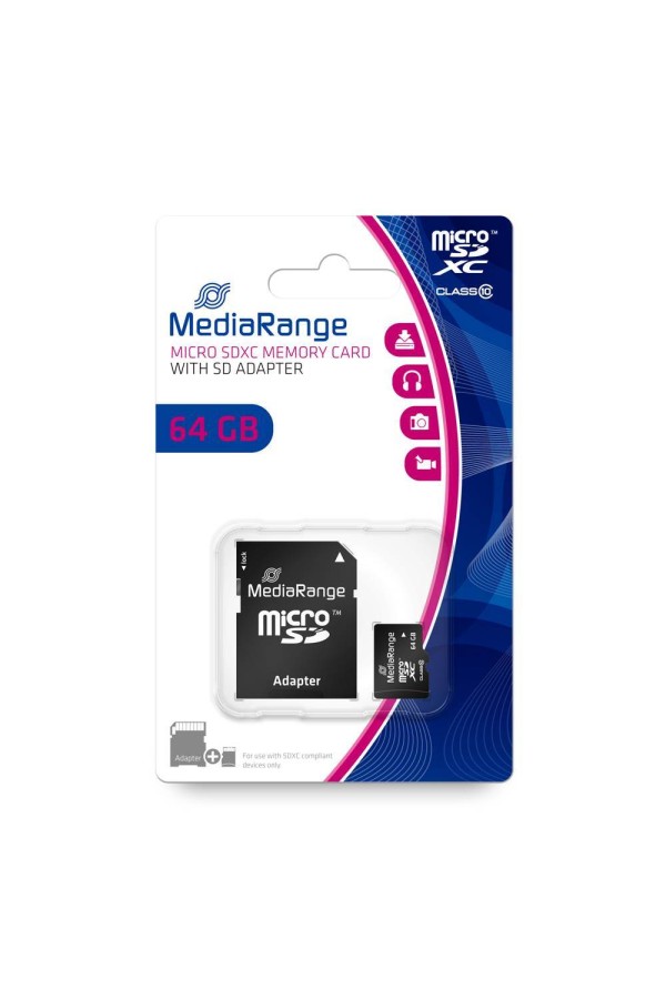 MediaRange Micro SDXC Class 10 With SD Adaptor 64 GB (eXtended Capacity) (MR955)