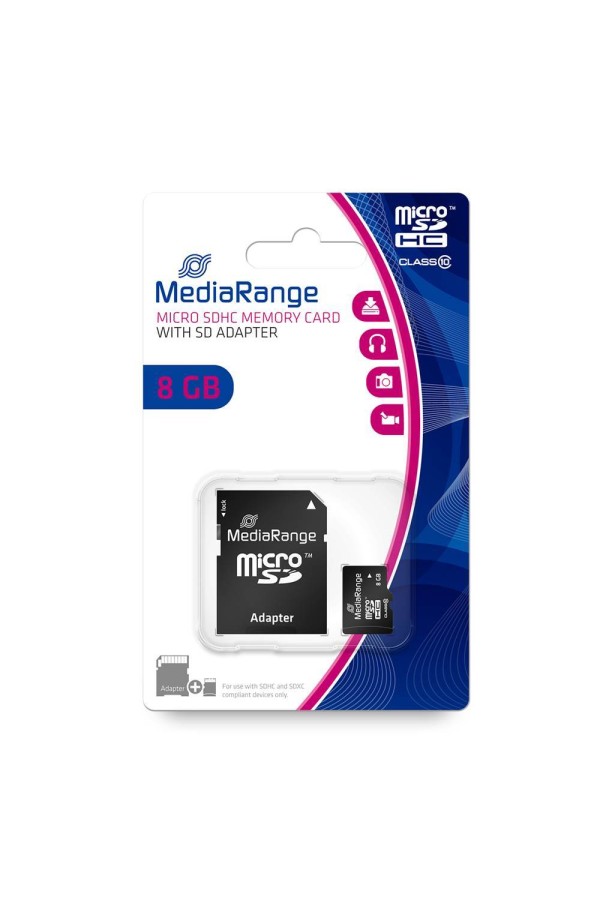 MediaRange Micro SDHC Class 10 With SD Adaptor 8 GB (High Capacity) (MR957)