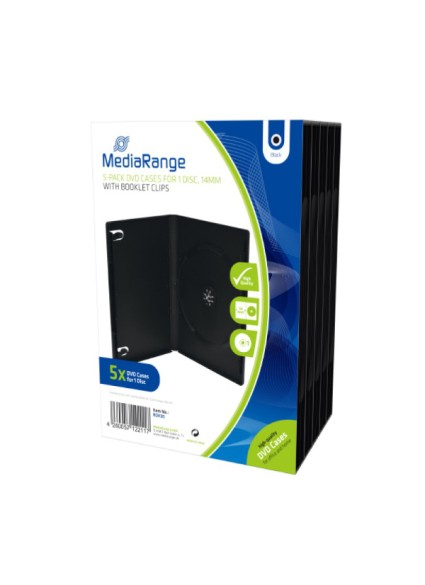 MediaRange DVD Case  for 1 Disc 14mm Black  (5 Pack) (MRBOX30)