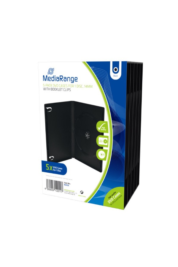 MediaRange DVD Case  for 1 Disc 14mm Black  (5 Pack) (MRBOX30)