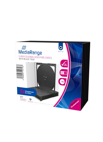 MediaRange CD Jewelcase for 2 discs 10.4mm Black Pack 5 (MRBOX31-2)