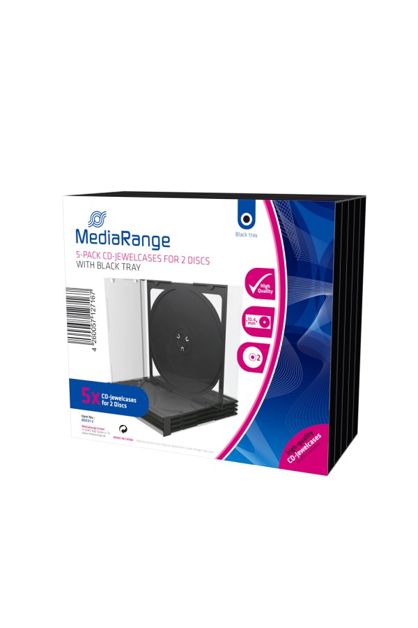 MediaRange CD Jewelcase for 2 discs 10.4mm Black Pack 5 (MRBOX31-2)