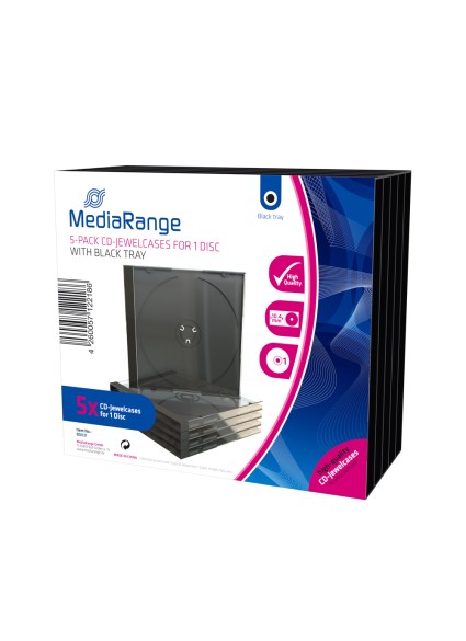 MediaRange CD Jewelcase  for 1 Disc 10.4mm Black Tray (5 Pack) (MRBOX31)