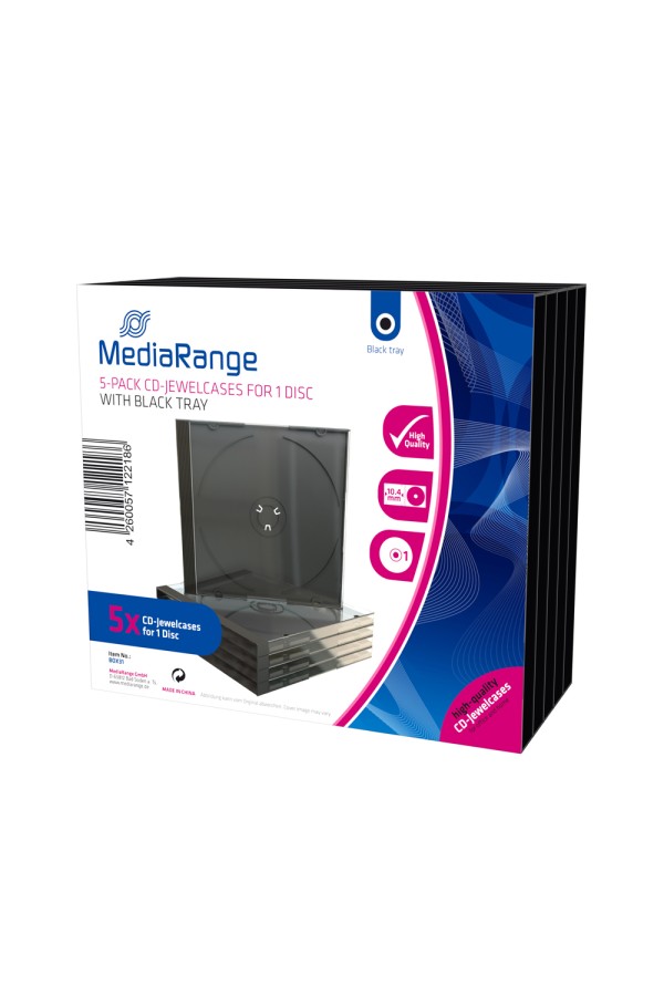 MediaRange CD Jewelcase  for 1 Disc 10.4mm Black Tray (5 Pack) (MRBOX31)