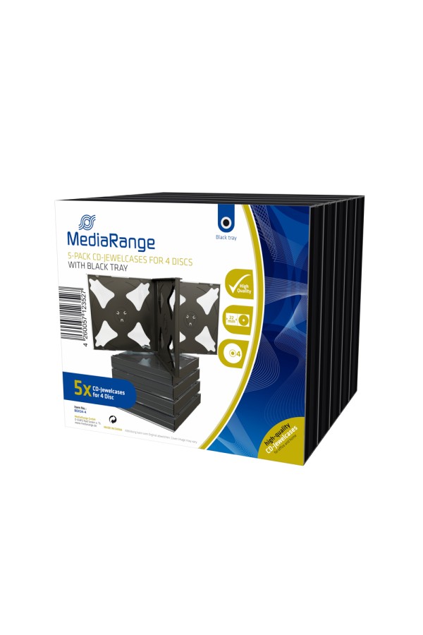 MediaRange CD Jewelcase for 4 discs 22mm Black Pack 5 (MRBOX34-4)