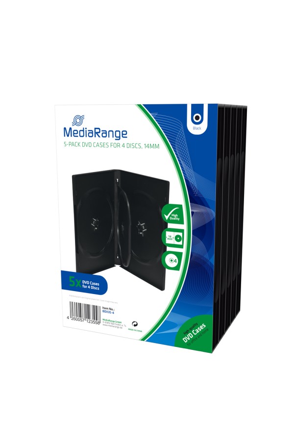 MediaRange DVD Case for 4 discs 14mm Black Pack 5 (MRBOX35-4)