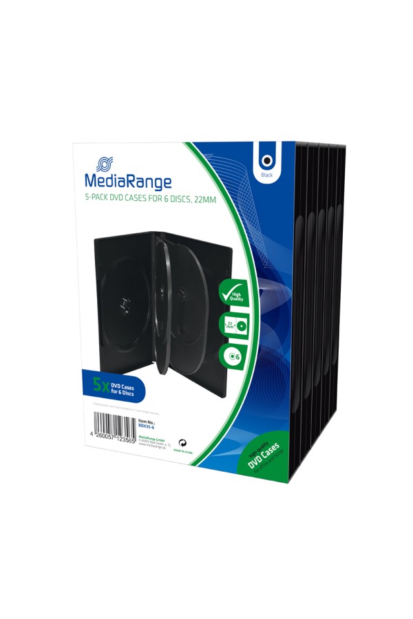 MediaRange DVD Case for 6 discs 22mm Black Pack 5 (MRBOX35-6)