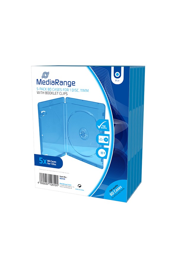 MediaRange BD Case  for 1 Disc 11mm Blue  (5 Pack) (MRBOX38)