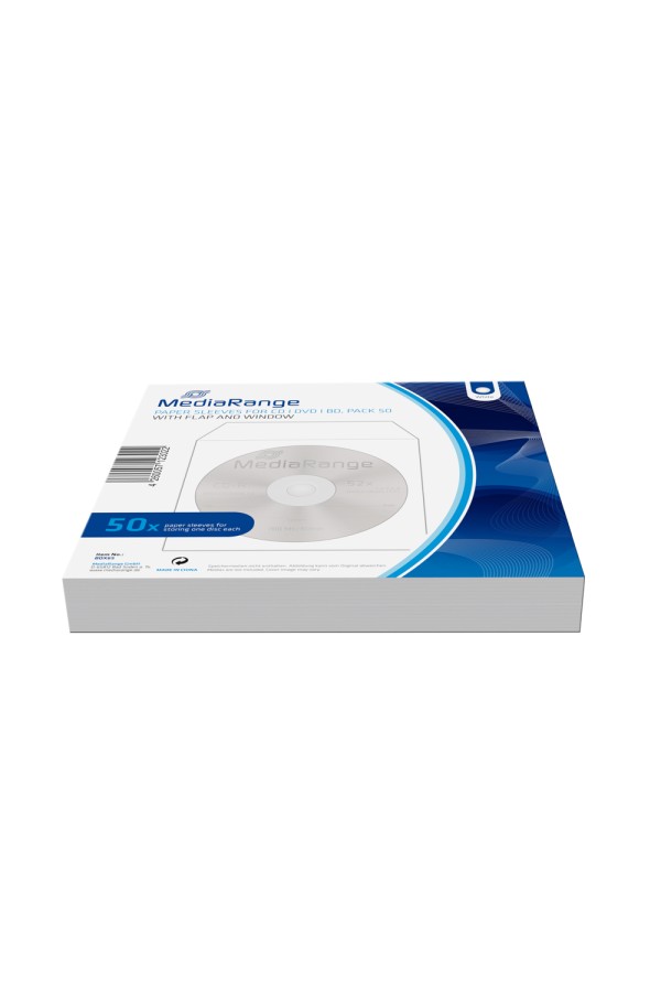 MediaRange Paper sleeves for 1 disc, with flap White Pack 50 (MRBOX65)