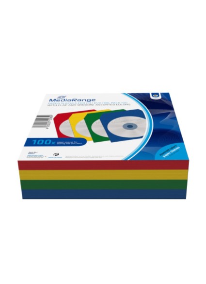 MediaRange Paper Sleeves for 1 Disc Assorted Colours 100 Pack (MRBOX67)