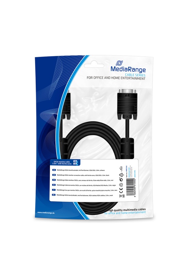 Καλώδιο MediaRange SVGA monitor connection cable, with ferrite cores, VGA/VGA, 3.0m., Black (MRCS114)