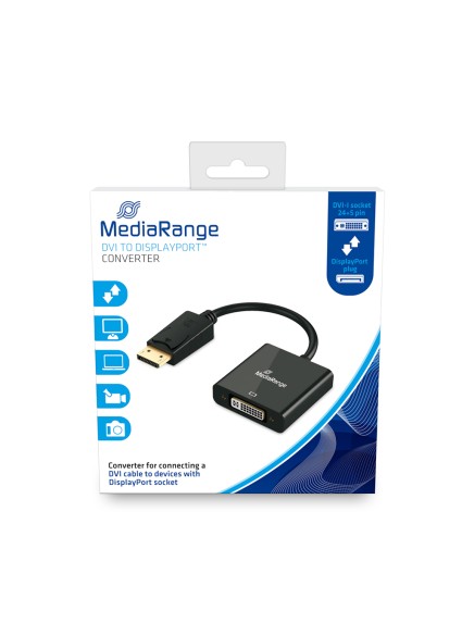 Καλώδιο MediaRange DVI to DisplayPort converter, gold-plated, DVI-I socket (24+5 Pin)/DP plug, 15cm, black (MRCS174)