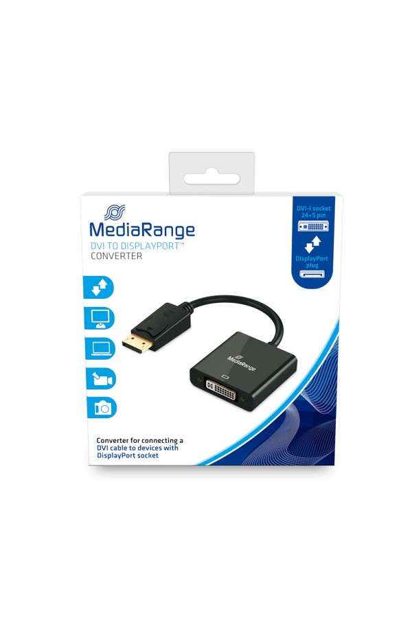 Καλώδιο MediaRange DVI to DisplayPort converter, gold-plated, DVI-I socket (24+5 Pin)/DP plug, 15cm, black (MRCS174)