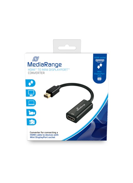 Καλώδιο MediaRange HDMI High Speed to Mini DisplayPort converter, gold-plated, HDMI socket/Mini DP plug, 10 Gbit/s data transfer rate, 15cm, black (MRCS176)