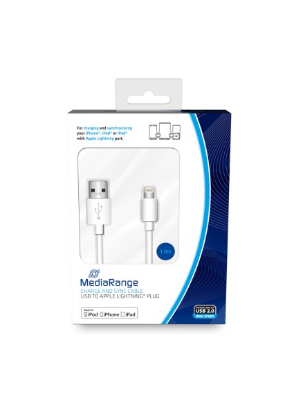 Καλώδιο MediaRange Charge and sync, USB 2.0 to Apple Lightning® plug, 1.0m, white (MRCS178)