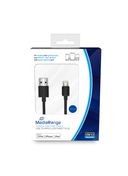 Καλώδιο MediaRange Charge and sync, USB 2.0 to Apple Lightning® plug, 50cm, black (MRCS179)