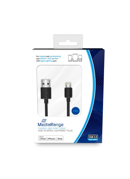Καλώδιο MediaRange Charge and sync, USB 2.0 to Apple Lightning® plug, 3.0m, black (MRCS180)